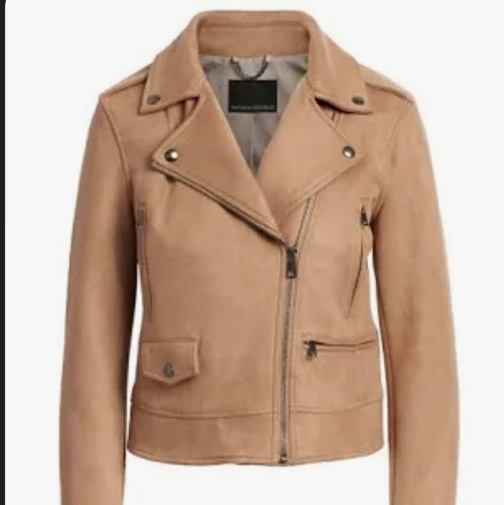 Banana Republic Camel Micro Faux Suede Moto Jacket Size Medium - Picture 5 of 8